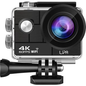 Lipa AT-Q44CR 4K Ultra HD action camera IPS Wifi/action cam met mounts/Met Remote/Sony IMX sensor / 4K 60 FPS / 24 MP / 21 mounts/Elektronische beeldstabilisatie/waterproof case,zwart