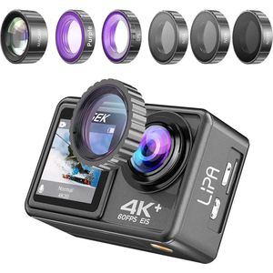 Lipa AT-S81ER 4K action camera IPS Wifi - Onderwatercamera - Vlog camera - Wifi camera - Dashcam - Alternatief GoPro - Sony IMX sensor - 21 accessoires- Met 5 lensfilters- Dual Screen - SD 256 GB - 4K 60 FPS - Beeldstabilisatie - +SD 16 GB en koffer