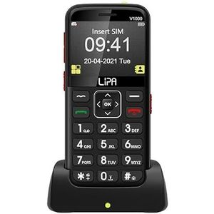 Lipa Uniwa V1000 senioren telefoon 4G - NL, DE, FR, EN menu en handleiding - Bluetooth - Camera - Senioren gsm-SOS noodknop -4G SIM - Docking Station - Luid geluid - FM-Radio -Zaklamp - Bar telefoon