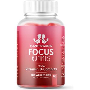 Plantpowders® - Vitamine Gummies - Focus en Energie - Vitamine B12 - 60 Gummies - Vegan & Suikervrij - Aardbeien Smaak