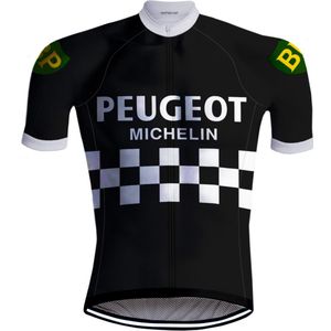 Retro Wielershirt Peugeot Zwart Wit - REDTED