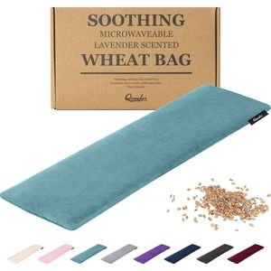 Qomfor - Pittenzak met Zachte Fleece Hoes - Langwerpig 48 x 15 cm- Graan & Lavendel Gevuld - Groen/Blauw