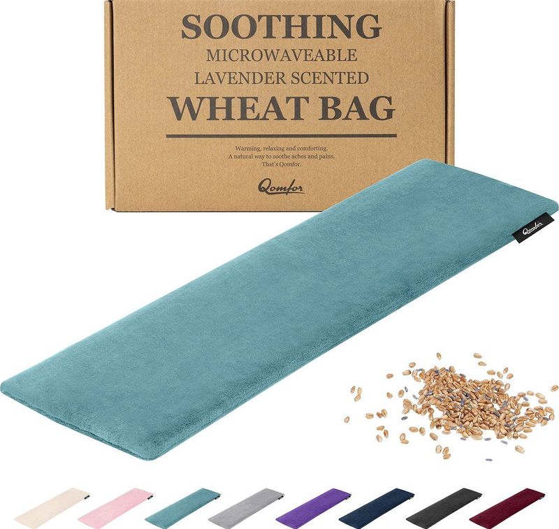 Qomfor - Pittenzak met Zachte Fleece Hoes - Langwerpig 48 x 15 cm- Graan & Lavendel Gevuld - Groen/Blauw