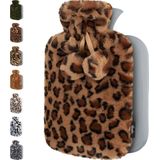 Qomfor - Warmwaterkruik - Bruine Luipaardprint - 1,8 L - Met Zachte Premium Pluche Hoes