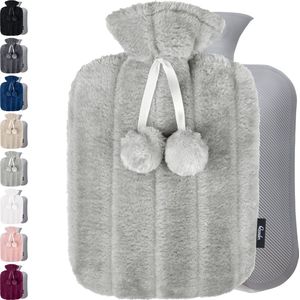 Qomfor Warmwaterkruik met Zachte Hoes - 1,6 L Kruik - Ideaal voor Pijnverlichting en Ontspanning - Lichtgrijs