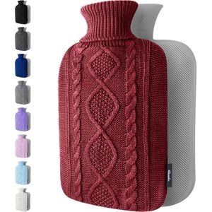 Qomfor - Kruik met Zachte Gebreide Hoes - 1,8 liter - Warmwaterkruik voor Pijnverlichting en Ontspanning - Bordeaux