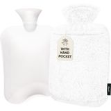 Qomfor Kruik met Extra Zachte Hoes met Kangoeroezak - 1.8L Inhoud - Warmwaterkruik voor Pijnverlichting en Ontspanning - Wit