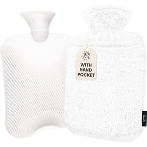 Qomfor Kruik met Extra Zachte Hoes met Kangoeroezak - 1.8L Inhoud - Warmwaterkruik voor Pijnverlichting en Ontspanning - Wit