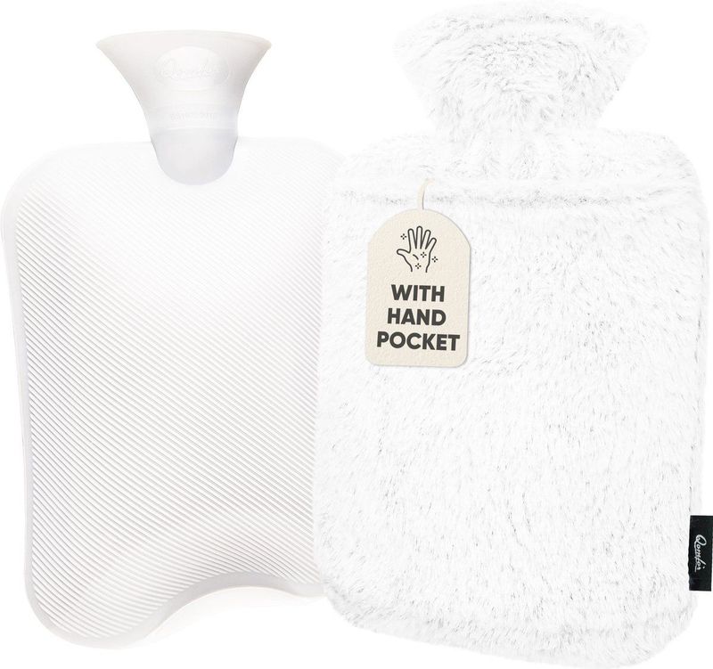 Qomfor Kruik met Extra Zachte Hoes met Kangoeroezak - 1.8L Inhoud - Warmwaterkruik voor Pijnverlichting en Ontspanning - Wit