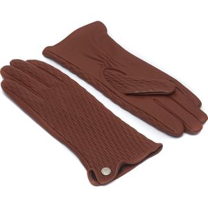 Bruine Handschoenen Dames Schapenleer - Extra Lang - Touchscreen - Zachte Wollen Voering - Model Jade - Leren Dames Handschoenen - maat M