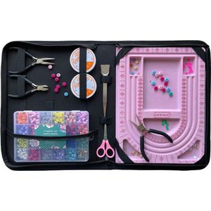 ESSENTIALS73 XL Meest Complete Kralenpakket - Luxe Etui Zwart - Incl. Kralenbord + Tangenset + Pincet + Kralenset XL 390 Stuks - Hobbypakket - Sieraden maken - DIY - Starterset - Starterskit - Sieradenpakket - Rijgbord - Starterspakket - Kralen
