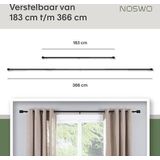 Noswo Gordijnroede - Uitschuifbaar - 183 tot 366 cm - Gordijnstang - Gordijnrails Compleet - Metaal - 300cm - Zwart