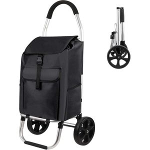 Opvouwbare boodschappentrolley op wielen met waterdichte multifunctionele zakken, opvouwbare oma-trolley voor boodschappen (zwart