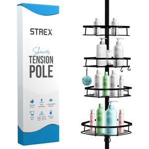Strex - Telescopisch Doucherek - Zwart - Verstelbaar 70-275 cm - 4 Mandjes - RVS