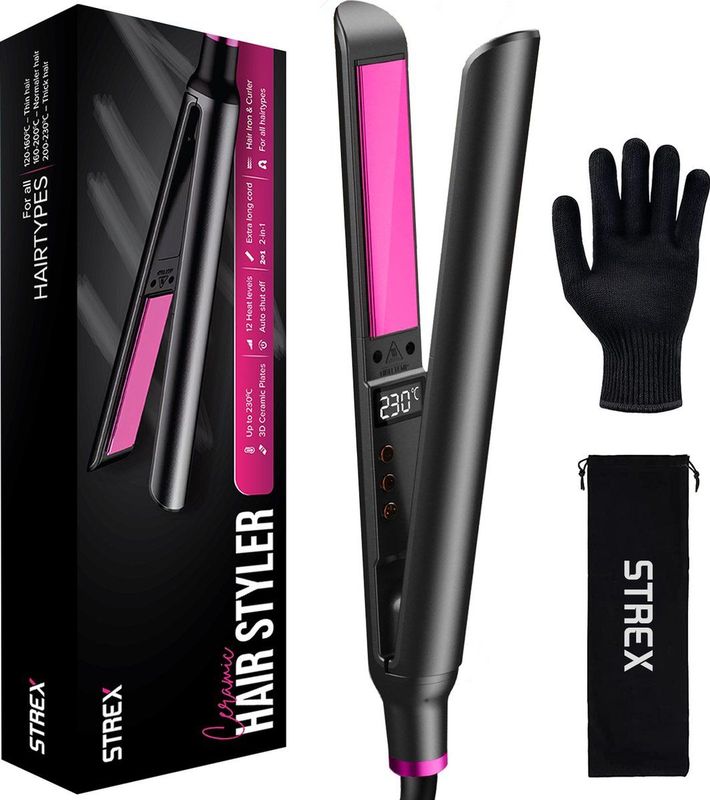 Strex Stijltang - 2 in 1 - Stijlen en Krullen - Keramisch - 120℃/230℃ - Krultang