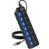 Strex USB 3.0 Hub - USB Splitter - 7 Poorten - 5Gbps - LED Indicatie - Aan/Uit Switch - 100CM Kabel