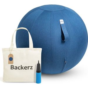 Backerz® Zitbal Kantoor en Thuis 75 CM - Luxe Yoga Bal - Zitballen met Hoes - Ergonomische Bureaustoel Bal - Linnen Donkerblauw