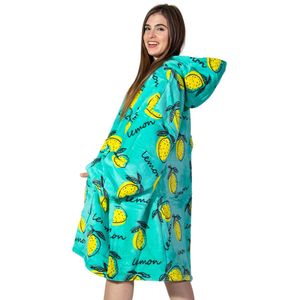 Comfies® Draagbare Deken - Hoodie Blanket huggle - Oversized - Oodie - Fleece Sherpa - Hoge kwaliteit- Plaid cozy snuggie - Citroen - Lemon Print