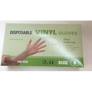 Vinyl wegwerphandschoenen transparant poedervrij maat S doos 100 stuks