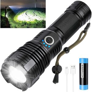 Zaklamp LED Oplaadbaar - 2800 Lumen - inclusief 26650 en batterijen kabel - USB oplaadbaar - waterdicht - voor camping, fishing, emergency