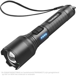 TRANSNECT® Militaire Zaklamp LED Oplaadbaar - Zaklampen - 2000 Lumen - Inclusief 18650 Batterij en Kabel - USB oplaadbaar - Waterdicht - voor Camping, Fishing, Emergency