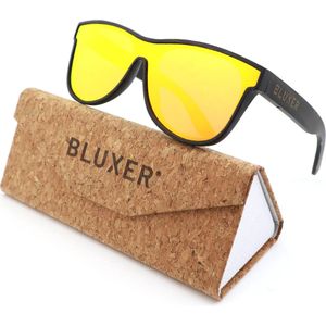 Bluxer® Zonnebril - Hippe Houten Zonnebril Gepolariseerd - UV400 Lens - Bamboo (Drijvende Zonnebril) - Orange Red Revo Lens