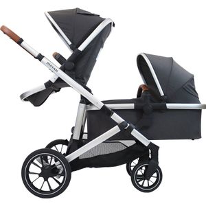 Deryan Evy V2 Kinderwagen 2in1 - Duo Kinderwagen - Uitbreidbaar inclusief reiswieg en zitje - Grijs