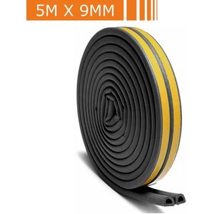 Simple Fix Tochtstrip - 5M x 9MM - Tochtstrips voor deuren - Tochtstopper - Tochtband - Tochtrol - Zelfklevend en Isolerend - D-profiel - Zwart