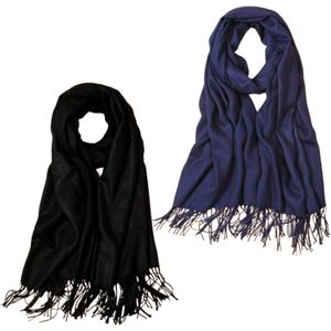 2x Sjaal unisex - Zwart en blauw - Set van 2 - Dames en heren sjaals