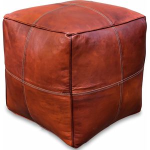 Poufs&Pillows modern vierkante leren poef - handgemaakt - honing bruin