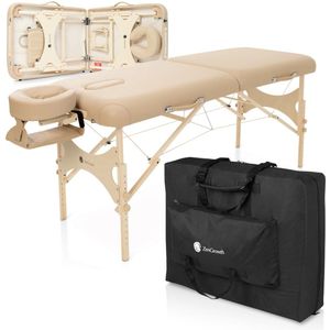 ZenGrowth - Belverde - Massagetafel - Beige - Inklapbaar - Breedte 71 cm - Hoogte 60 tot 89 cm - Drielaags matras