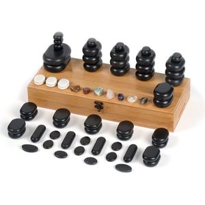 ZenGrowth - Hotstones - 64 Stuks - Massage Stenen - 100% Basaltsteen - Inclusief Bamboe Opbergdoos