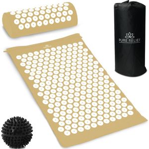 Pure Relief - Spijkermat Set met Speciaal Kussen Acupressuur met Acupunctuur Drukpunten Massagemat - Zwart XL Gratis Spijkerbal (Grijs)