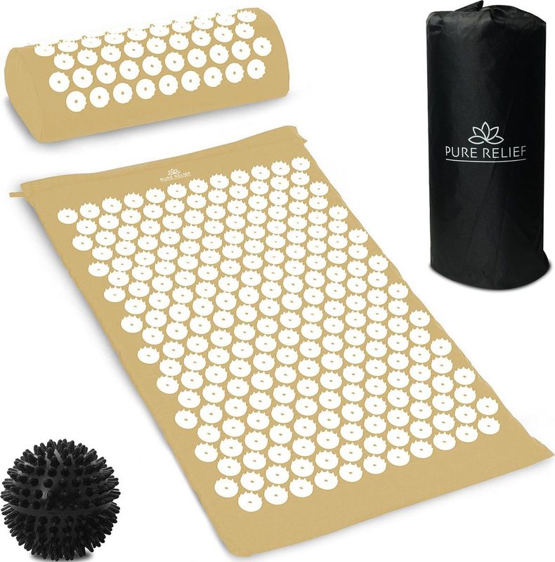 Pure Relief - Spijkermat Set met Speciaal Kussen Acupressuur met Acupunctuur Drukpunten Massagemat - Zwart XL Gratis Spijkerbal (Grijs)