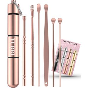 6 Delige Oorsmeer Verwijderaar Set - Milieuvriendelijk – Spiraalvormig - Oorreiniger - RVS Ear Cleaner - Rose - Inclusief Instructies