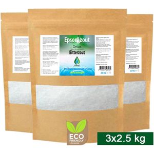 SoLMAG Epsom zout 7,5 kg (3x2,5 kg) - Bitterzout - Magnesium sulfaat - Badzout - Magnesium sulfate - Epsomzout - Epsom salt - Sal de Epsom - Epsombadzout - Voetenbad - Food Grade kwaliteit