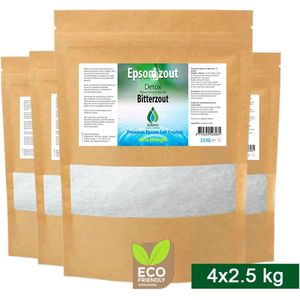 SoLMAG Epsom zout 10 kg (4x2,5 kg) - Bitterzout - Magnesium sulfaat - Badzout - Magnesium sulfate - Epsomzout - Epsom salt - Sal de Epsom - Epsombadzout - Voetenbad