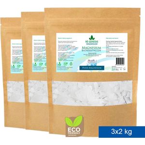 Ré-genesis Magnesium Badkristallen Vlokken - 3x 2 kg Voordeel Set – Badmiddel - Magnesium Badzout – Voetenbad - Stazak - Optimale magnesium opname - Effectief bij huidproblemen
