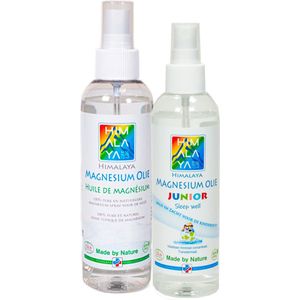 Himalaya magnesium olie spray 200 ml + Himalaya 200 ml magnesium olie JUNIOR voor kinderen - Voordeelpakket - Magnesiumchloride 100% natuurlijk en zuiver - Optimale magnesium opname via voeten - Effectief bij slaapproblemen