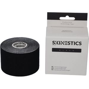 Skinestics Kinesiologie tape – Sport tape – Fysio tape – Kleur zwart 4-way – nu 20% langer, 600 cm lang bij 5 cm breed, 170% rekbaar gelijk aan menselijke huid, standaard voorzien van extra sterke lijm, katoen, voor het hele lichaam, medical taping