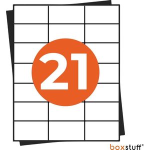 A4 Stickervellen - Adres Etiketten Stickers - Geschikt Inktjet en Laser Printers - 21 Per Vel - 70x42,2MM