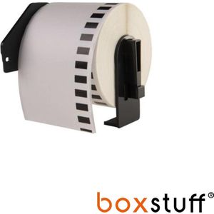 Boxstuff - Brother DK-22205 compatibele labelrollen - 62 mm x 30,48 meter - Inclusief rolhouder - Zwart op Wit - 1 stuks