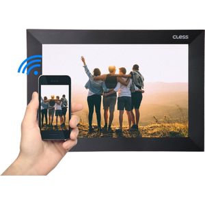 Cless Digitale Fotolijst met 10.1 inch glas display – Fotoframe - Frameo App - Fotokader - WiFi - IPS Touchscreen - 16GB – Zwart