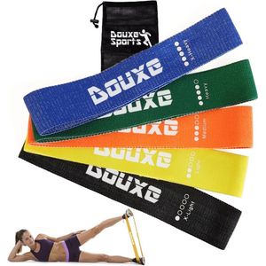 Douxe Weerstandsbanden set met 5 banden - Resistance band - Loopbands - Speciaal om billen en benen te trainen - Incl Opbergtas