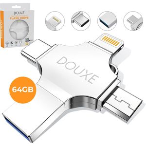 USB Stick 64GB - Flashdrive voor iPhone / iOS / Android 64GB - Flash Drive 4 In 1 - Douxe T03