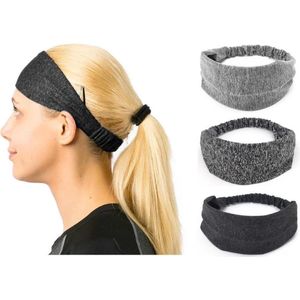 3-pack Dames Sport haarbanden - Yoga haarbanden - Fitness hoofdband - Zweetband - Grijs en Zwart