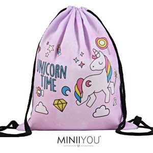 Unicorn Gymtas - Meisjes sport tas met rijgkoord - Paars 4 t/m 12 jaar