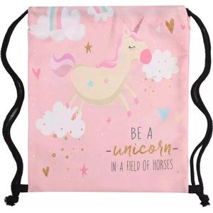 Unicorn gymtasje - sport tasje roze - 33x39 cm | gymtasje met rijgkoord | gymzakje verstelbaar in maat | Leeftijd: 4 t/m 12 jaar