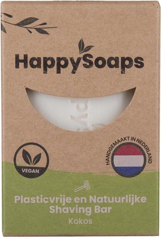 Happy Soaps -Natuurlijke - Scheerzeep - Kokos - Plasticvrij - Vegan - Dierproefvrij - 80 gram