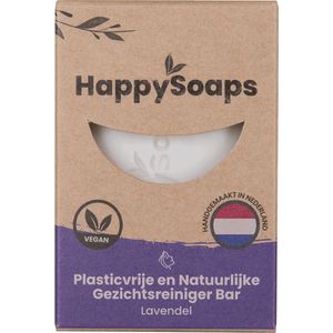 HappySoaps Gezichtsreiniger Bar & Make-up Remover - Lavendel - Veelzijdig en Perfect Voor de Gevoelige Huid - 100% Plasticvrij, Vegan & Natuurlijk  - 70gr
